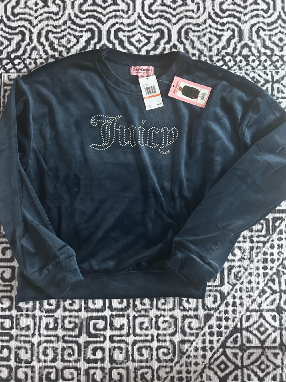 Juicy Couture Navy Velour Crewneck Top